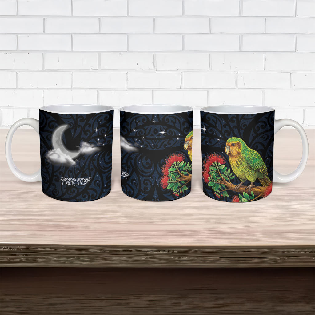 New Zealand Kakapo Matariki Personalised Ceramic Mug Pohutukawa Flower Galaxy Maori Pattern