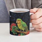New Zealand Kakapo Matariki Personalised Ceramic Mug Pohutukawa Flower Galaxy Maori Pattern