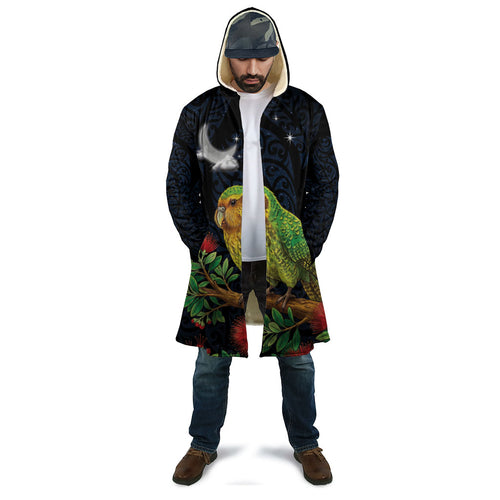 New Zealand Kakapo Matariki Personalised Cloak Pohutukawa Flower Galaxy Maori Pattern
