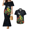 New Zealand Kakapo Matariki Personalised Couples Matching Mermaid Dress and Hawaiian Shirt Pohutukawa Flower Galaxy Maori Pattern