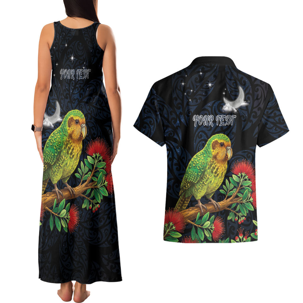 New Zealand Kakapo Matariki Personalised Couples Matching Tank Maxi Dress and Hawaiian Shirt Pohutukawa Flower Galaxy Maori Pattern