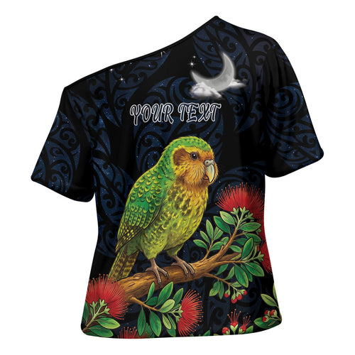 New Zealand Kakapo Matariki Personalised Cross Shoulder Shirt Pohutukawa Flower Galaxy Maori Pattern