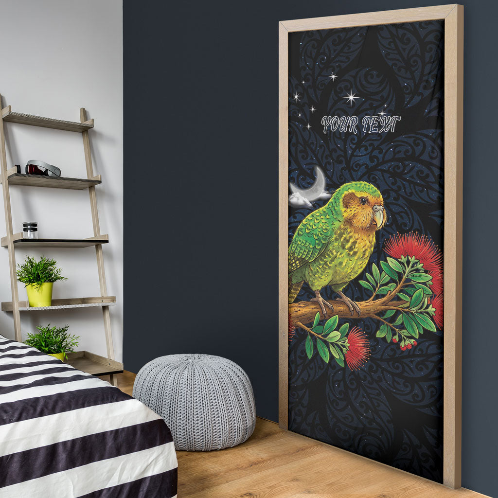 New Zealand Kakapo Matariki Personalised Door Cover Pohutukawa Flower Galaxy Maori Pattern