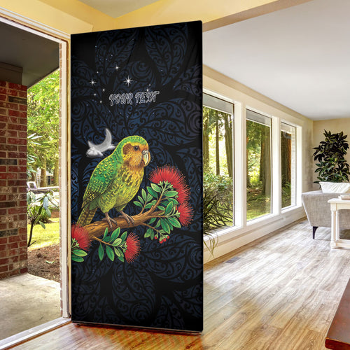 New Zealand Kakapo Matariki Personalised Door Cover Pohutukawa Flower Galaxy Maori Pattern