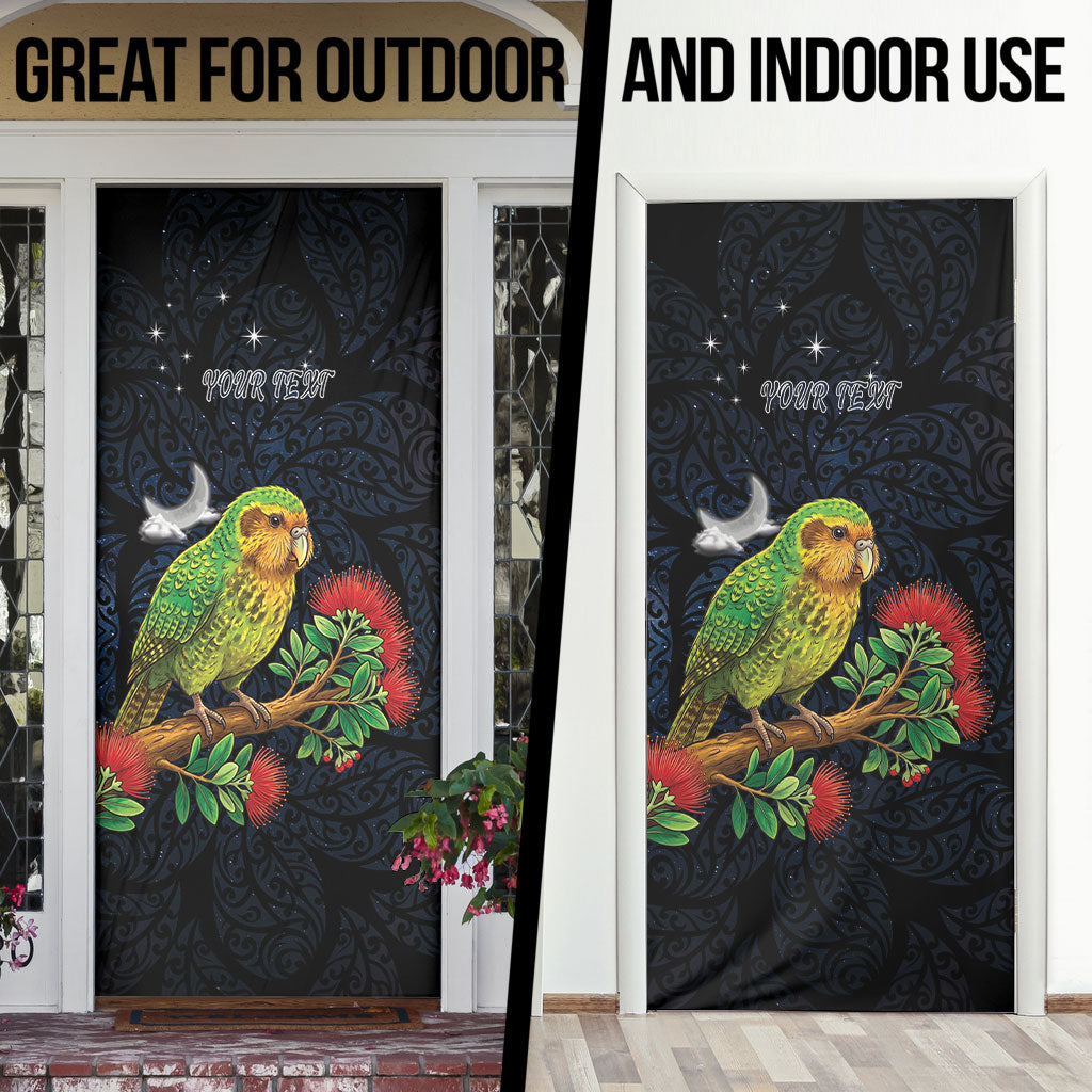 New Zealand Kakapo Matariki Personalised Door Cover Pohutukawa Flower Galaxy Maori Pattern