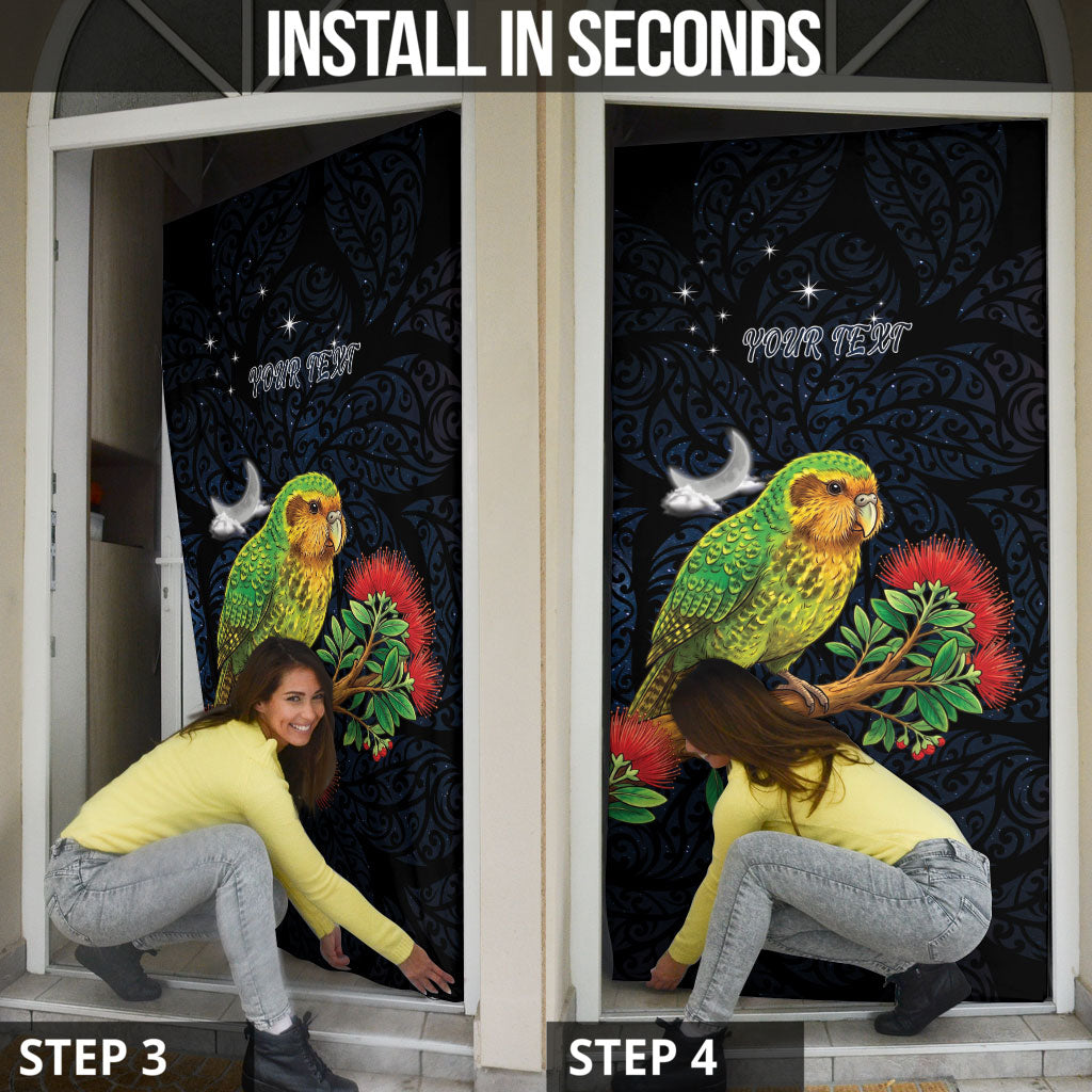 New Zealand Kakapo Matariki Personalised Door Cover Pohutukawa Flower Galaxy Maori Pattern