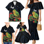 New Zealand Kakapo Matariki Personalised Family Matching Mermaid Dress and Hawaiian Shirt Pohutukawa Flower Galaxy Maori Pattern