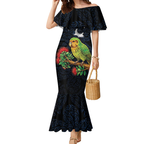 New Zealand Kakapo Matariki Personalised Family Matching Mermaid Dress and Hawaiian Shirt Pohutukawa Flower Galaxy Maori Pattern