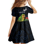 New Zealand Kakapo Matariki Personalised Family Matching Off Shoulder Maxi Dress and Hawaiian Shirt Pohutukawa Flower Galaxy Maori Pattern