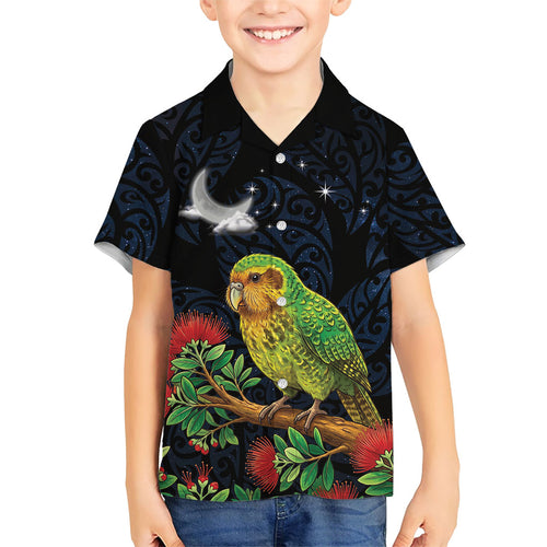 New Zealand Kakapo Matariki Personalised Family Matching Off Shoulder Short Dress and Hawaiian Shirt Pohutukawa Flower Galaxy Maori Pattern