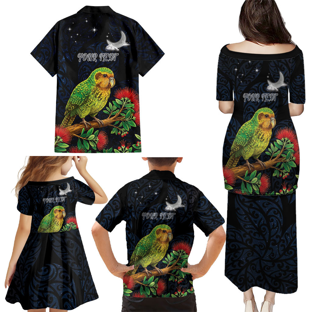 New Zealand Kakapo Matariki Personalised Family Matching Puletasi and Hawaiian Shirt Pohutukawa Flower Galaxy Maori Pattern