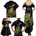 New Zealand Kakapo Matariki Personalised Family Matching Summer Maxi Dress and Hawaiian Shirt Pohutukawa Flower Galaxy Maori Pattern