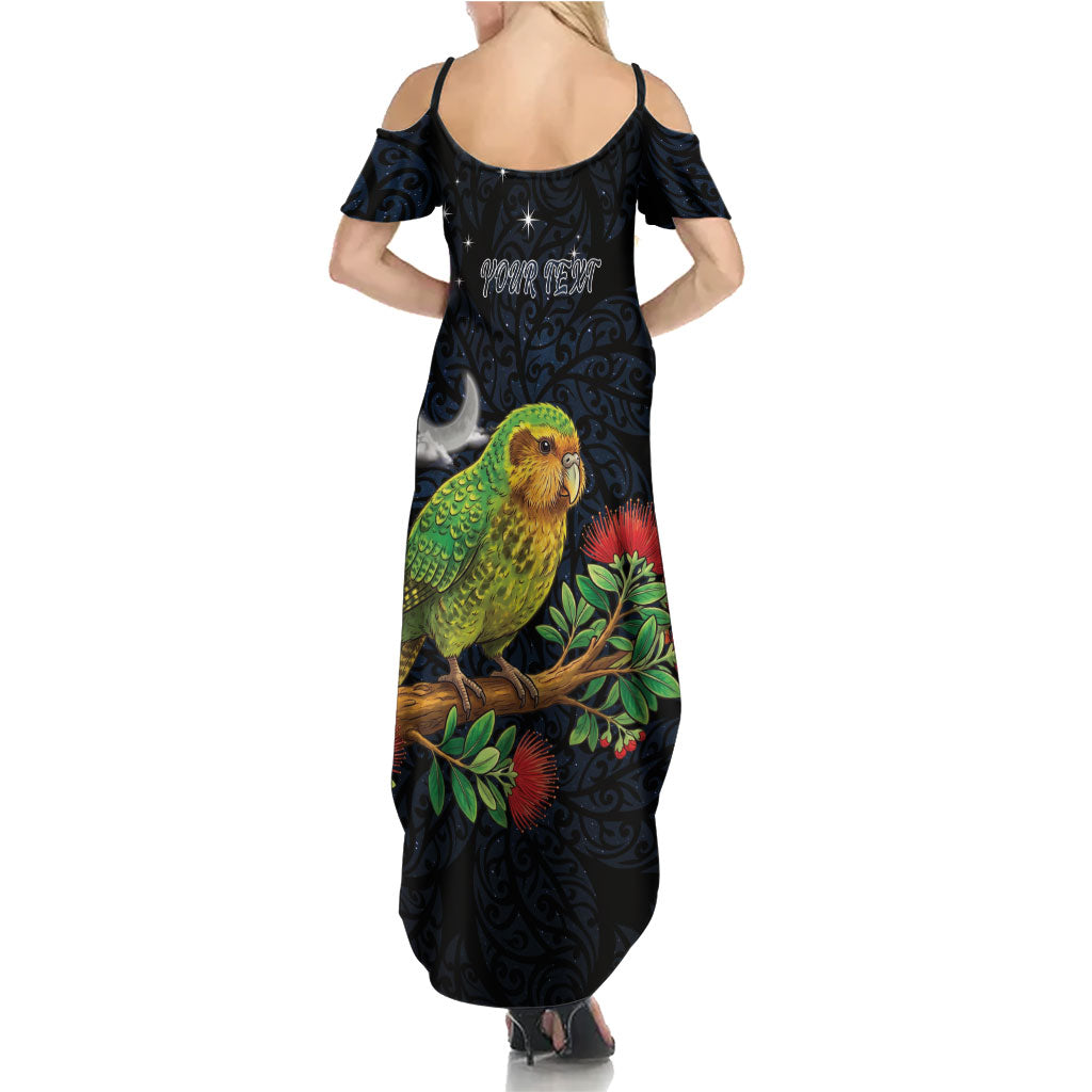 New Zealand Kakapo Matariki Personalised Family Matching Summer Maxi Dress and Hawaiian Shirt Pohutukawa Flower Galaxy Maori Pattern