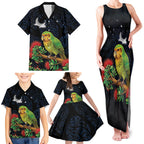 New Zealand Kakapo Matariki Personalised Family Matching Tank Maxi Dress and Hawaiian Shirt Pohutukawa Flower Galaxy Maori Pattern