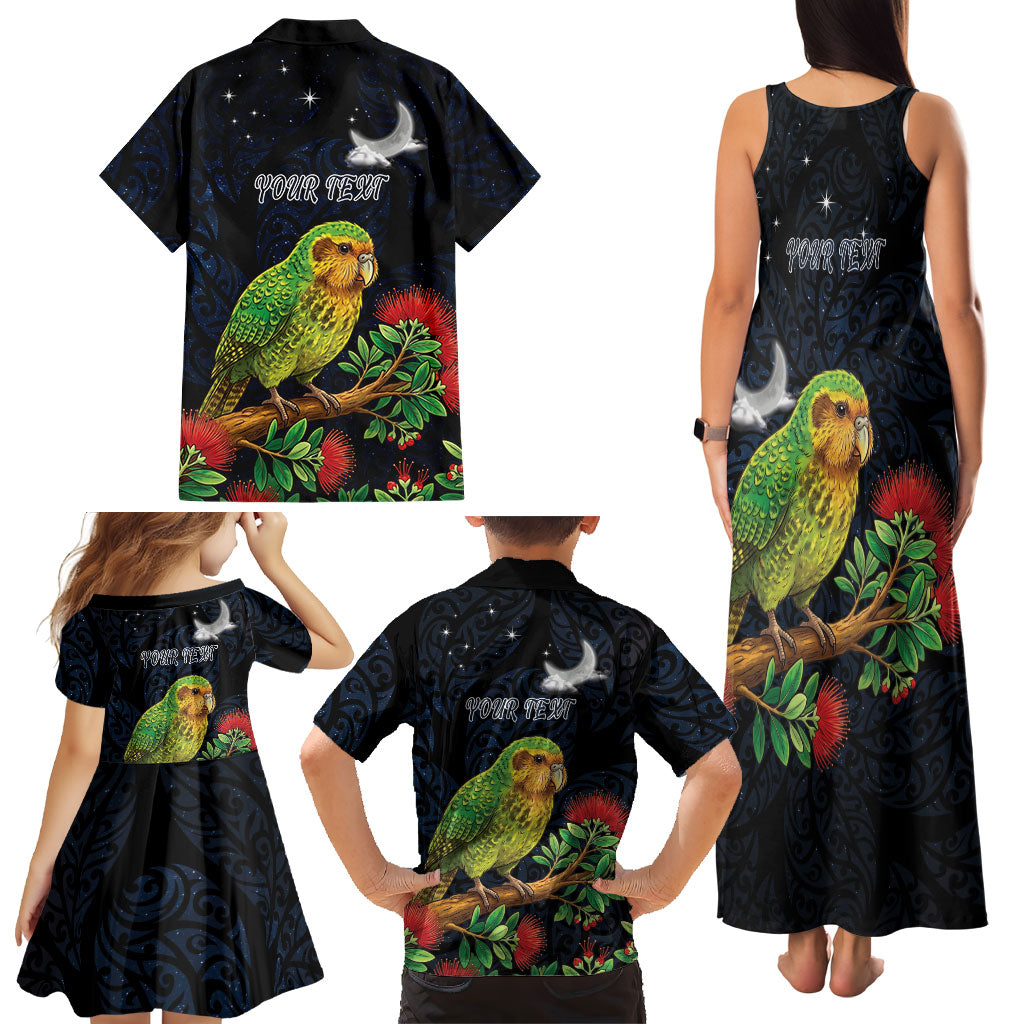 New Zealand Kakapo Matariki Personalised Family Matching Tank Maxi Dress and Hawaiian Shirt Pohutukawa Flower Galaxy Maori Pattern