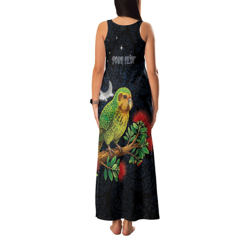 New Zealand Kakapo Matariki Personalised Family Matching Tank Maxi Dress and Hawaiian Shirt Pohutukawa Flower Galaxy Maori Pattern