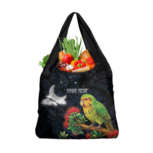 New Zealand Kakapo Matariki Personalised Grocery Bag Pohutukawa Flower Galaxy Maori Pattern