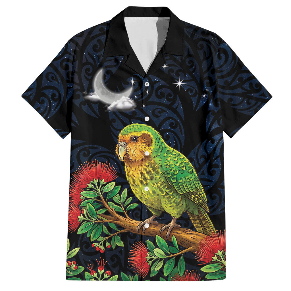 New Zealand Kakapo Matariki Personalised Hawaiian Shirt Pohutukawa Flower Galaxy Maori Pattern