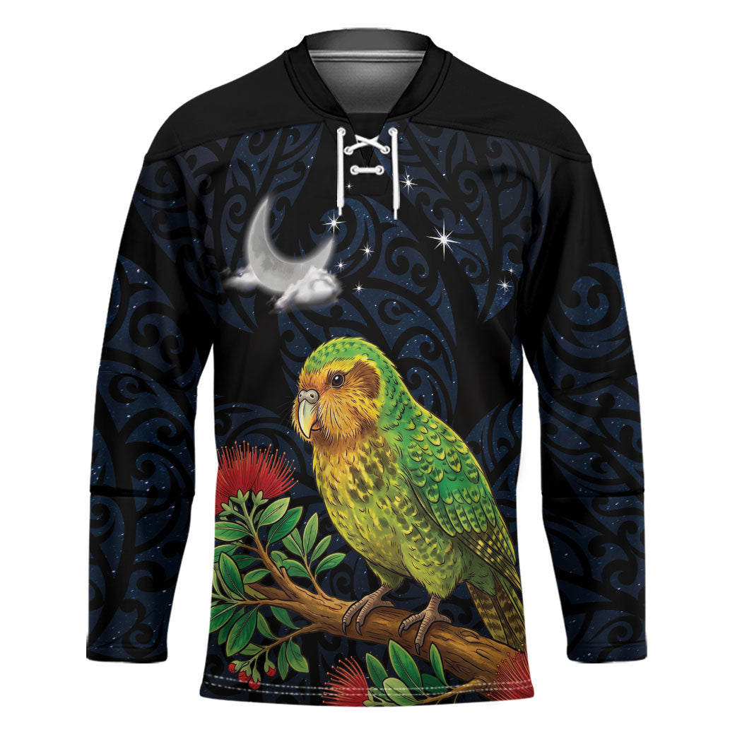 New Zealand Kakapo Matariki Personalised Hockey Jersey Pohutukawa Flower Galaxy Maori Pattern