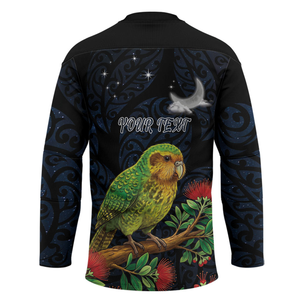 New Zealand Kakapo Matariki Personalised Hockey Jersey Pohutukawa Flower Galaxy Maori Pattern