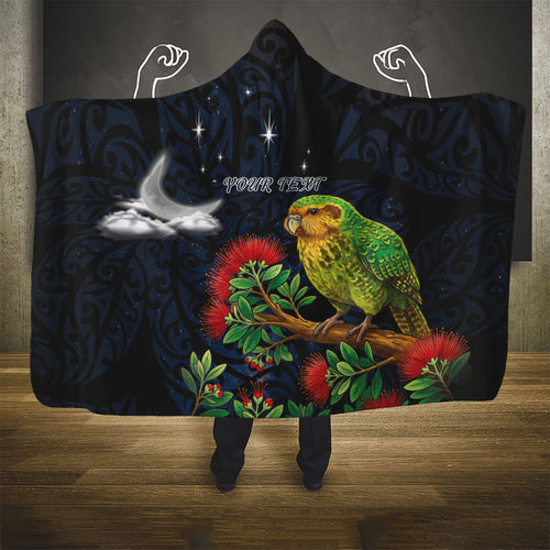 New Zealand Kakapo Matariki Personalised Hooded Blanket Pohutukawa Flower Galaxy Maori Pattern