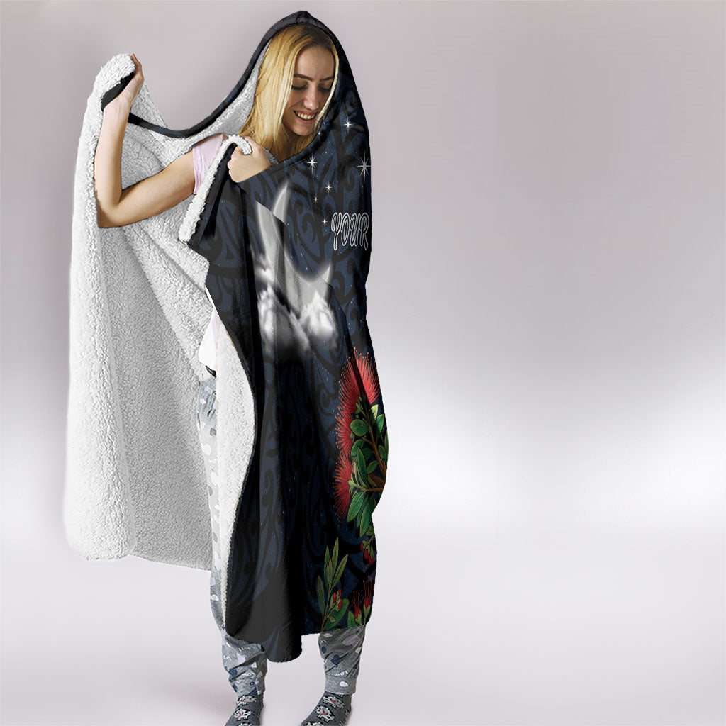 New Zealand Kakapo Matariki Personalised Hooded Blanket Pohutukawa Flower Galaxy Maori Pattern