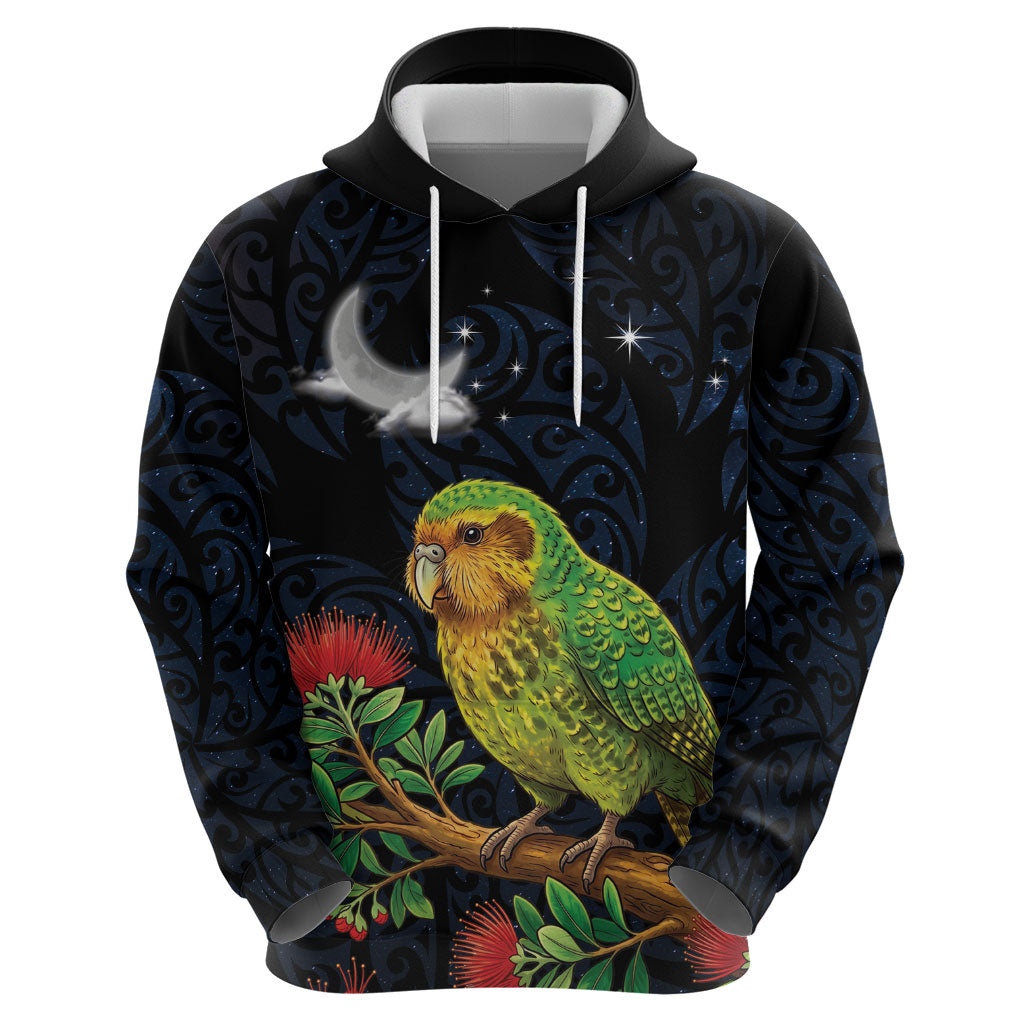 New Zealand Kakapo Matariki Personalised Hoodie Pohutukawa Flower Galaxy Maori Pattern