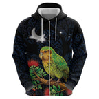 New Zealand Kakapo Matariki Personalised Hoodie Pohutukawa Flower Galaxy Maori Pattern