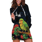 New Zealand Kakapo Matariki Personalised Hoodie Dress Pohutukawa Flower Galaxy Maori Pattern
