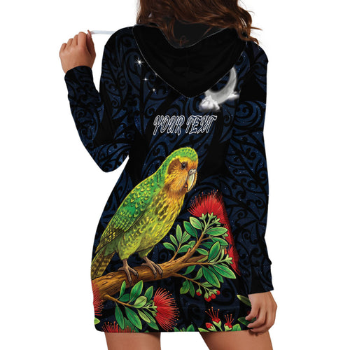 New Zealand Kakapo Matariki Personalised Hoodie Dress Pohutukawa Flower Galaxy Maori Pattern