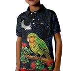 New Zealand Kakapo Matariki Personalised Kid Polo Shirt Pohutukawa Flower Galaxy Maori Pattern