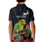 New Zealand Kakapo Matariki Personalised Kid Polo Shirt Pohutukawa Flower Galaxy Maori Pattern