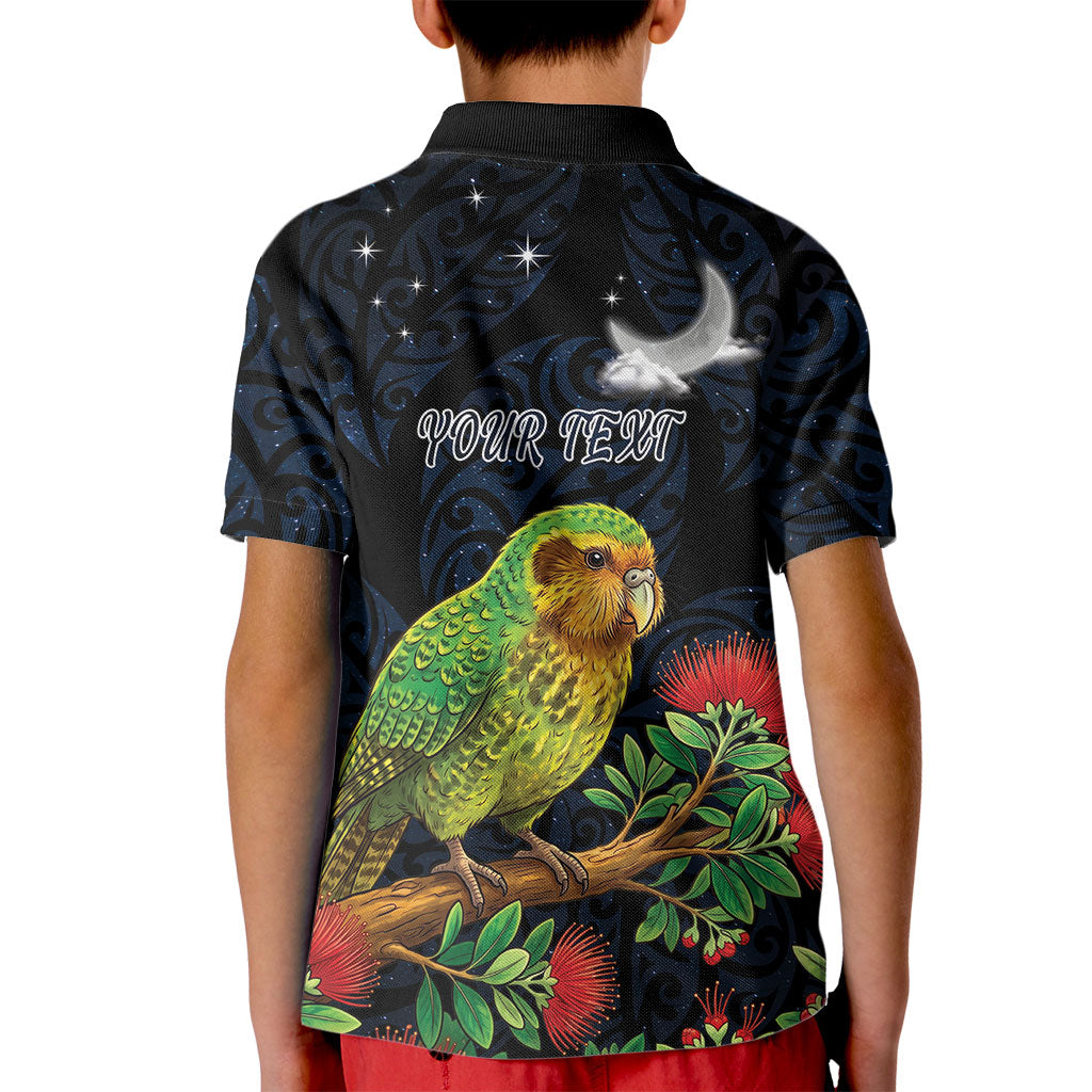 New Zealand Kakapo Matariki Personalised Kid Polo Shirt Pohutukawa Flower Galaxy Maori Pattern