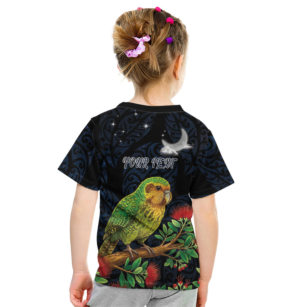 New Zealand Kakapo Matariki Personalised Kid T Shirt Pohutukawa Flower Galaxy Maori Pattern