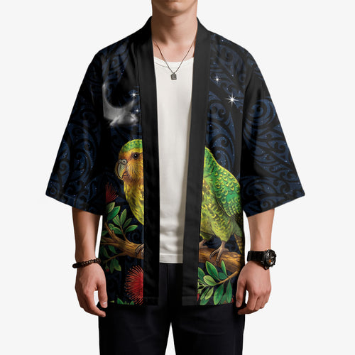 New Zealand Kakapo Matariki Personalised Kimono Pohutukawa Flower Galaxy Maori Pattern
