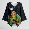 New Zealand Kakapo Matariki Personalised Kimono Sleeve Blouse Pohutukawa Flower Galaxy Maori Pattern