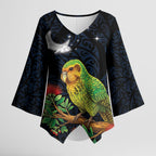 New Zealand Kakapo Matariki Personalised Kimono Sleeve Blouse Pohutukawa Flower Galaxy Maori Pattern