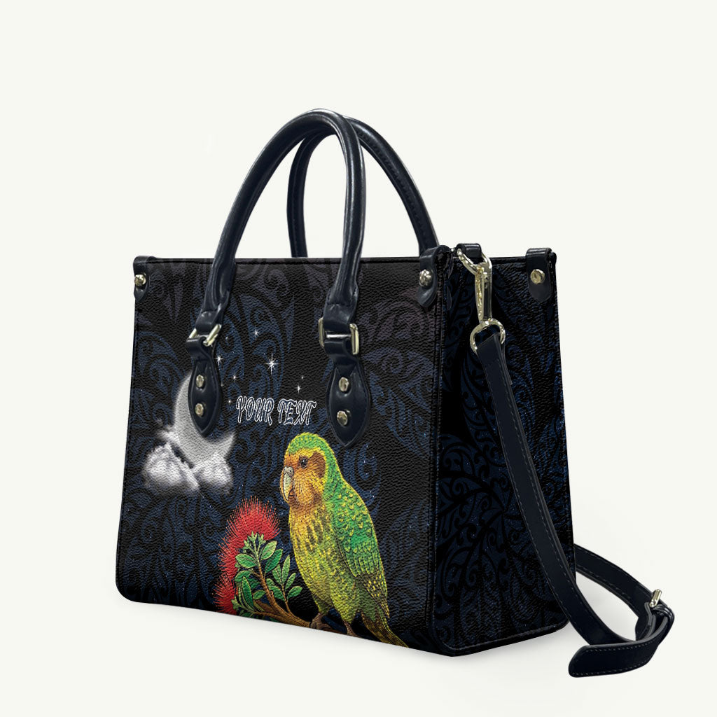 New Zealand Kakapo Matariki Personalised Leather Bag Pohutukawa Flower Galaxy Maori Pattern