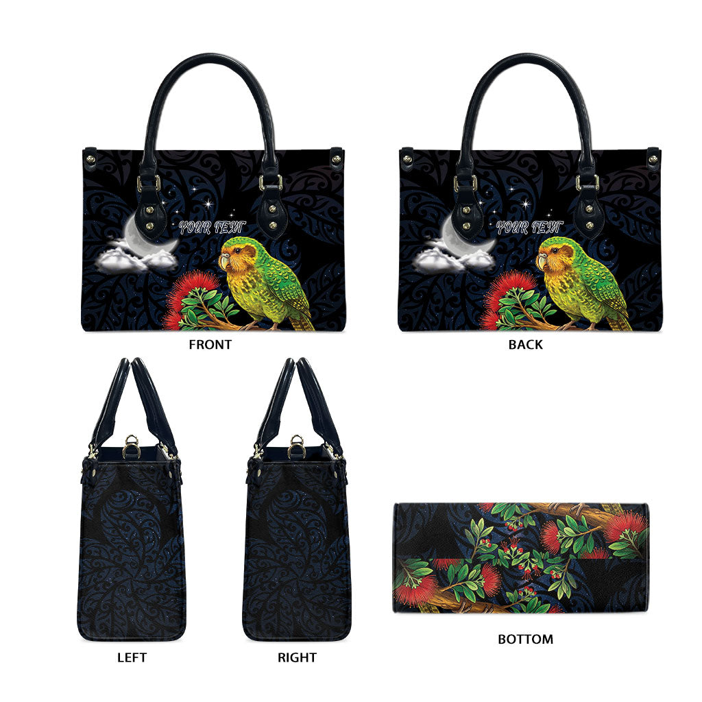 New Zealand Kakapo Matariki Personalised Leather Bag Pohutukawa Flower Galaxy Maori Pattern