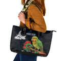 New Zealand Kakapo Matariki Personalised Leather Tote Bag Pohutukawa Flower Galaxy Maori Pattern