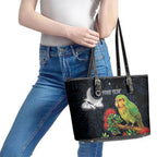 New Zealand Kakapo Matariki Personalised Leather Tote Bag Pohutukawa Flower Galaxy Maori Pattern