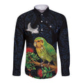 New Zealand Kakapo Matariki Personalised Long Sleeve Button Shirt Pohutukawa Flower Galaxy Maori Pattern