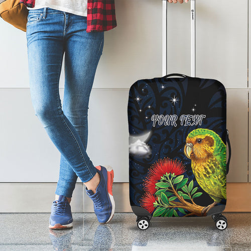 New Zealand Kakapo Matariki Personalised Luggage Cover Pohutukawa Flower Galaxy Maori Pattern