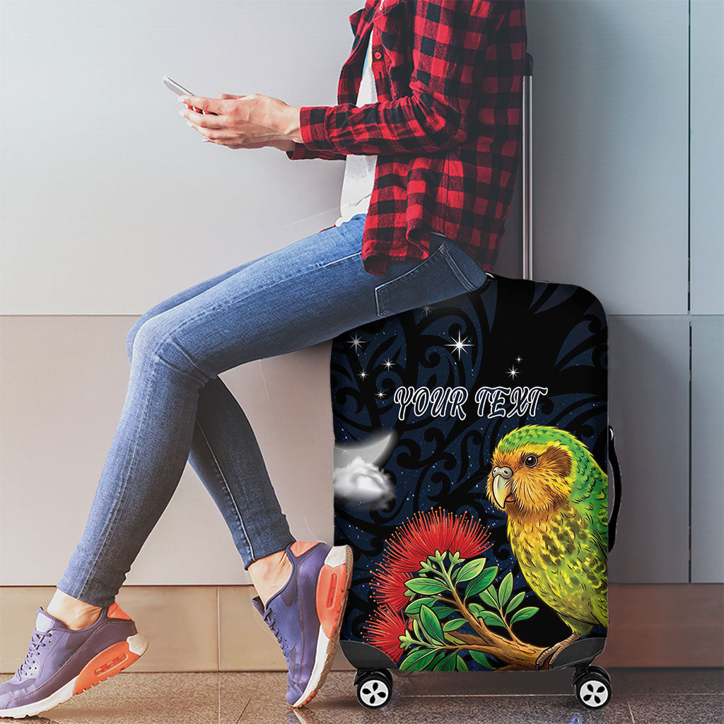 New Zealand Kakapo Matariki Personalised Luggage Cover Pohutukawa Flower Galaxy Maori Pattern
