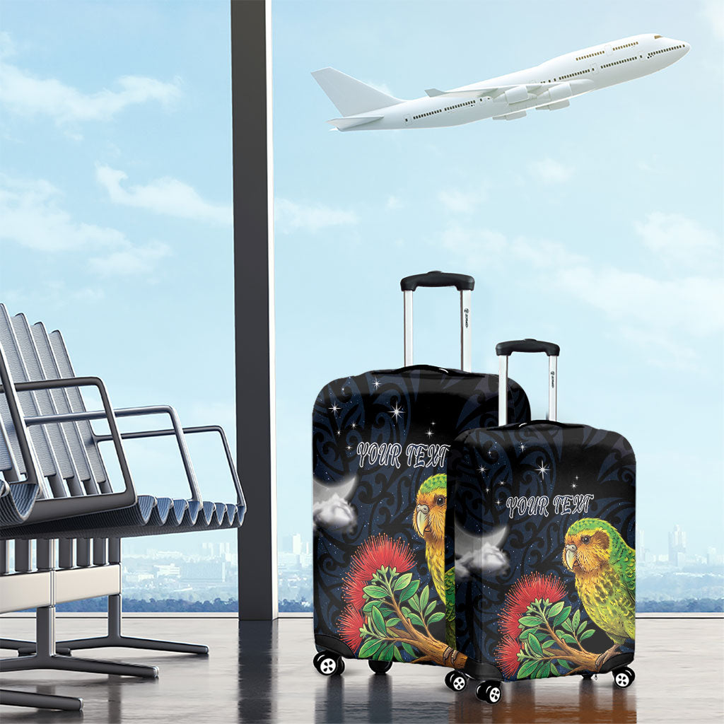 New Zealand Kakapo Matariki Personalised Luggage Cover Pohutukawa Flower Galaxy Maori Pattern