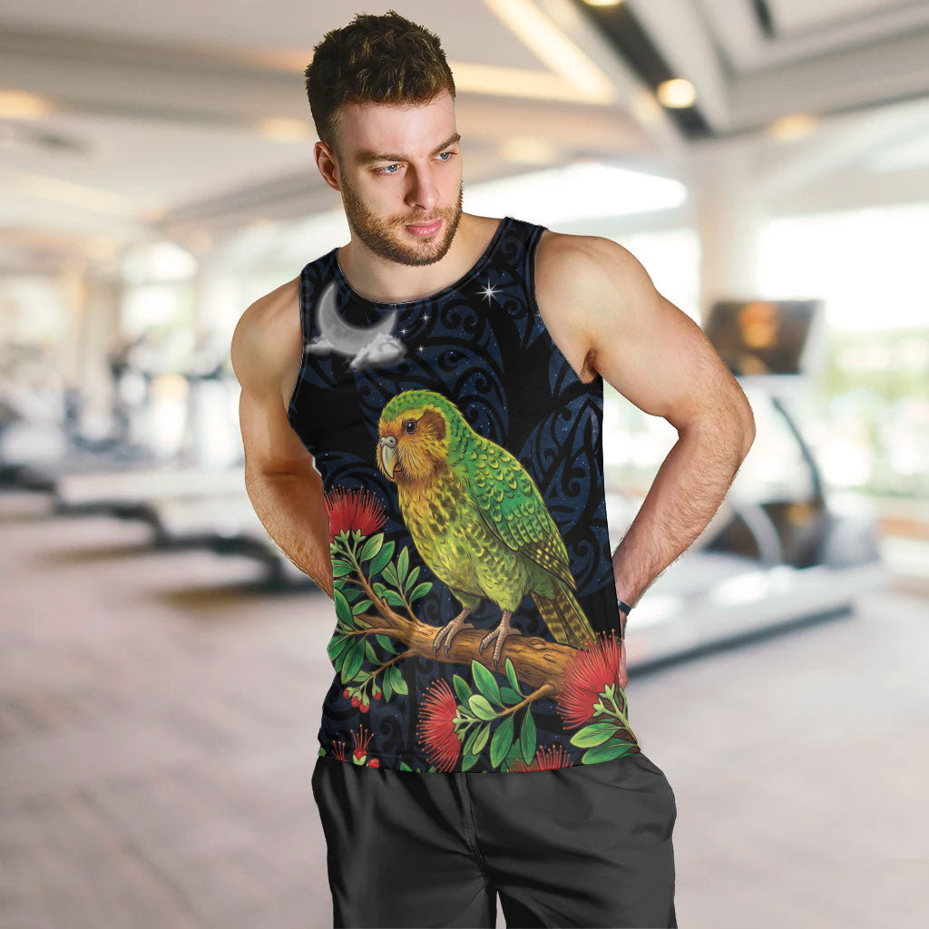 New Zealand Kakapo Matariki Personalised Men Tank Top Pohutukawa Flower Galaxy Maori Pattern