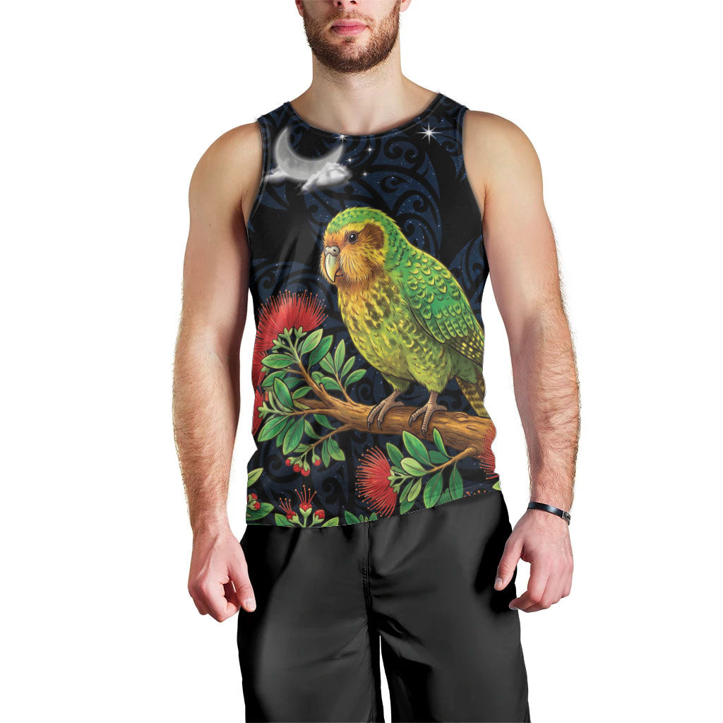 New Zealand Kakapo Matariki Personalised Men Tank Top Pohutukawa Flower Galaxy Maori Pattern