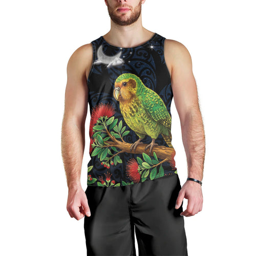 New Zealand Kakapo Matariki Personalised Men Tank Top Pohutukawa Flower Galaxy Maori Pattern