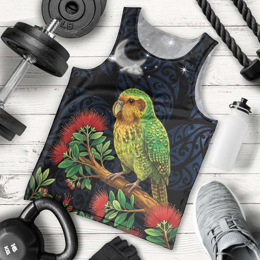 New Zealand Kakapo Matariki Personalised Men Tank Top Pohutukawa Flower Galaxy Maori Pattern