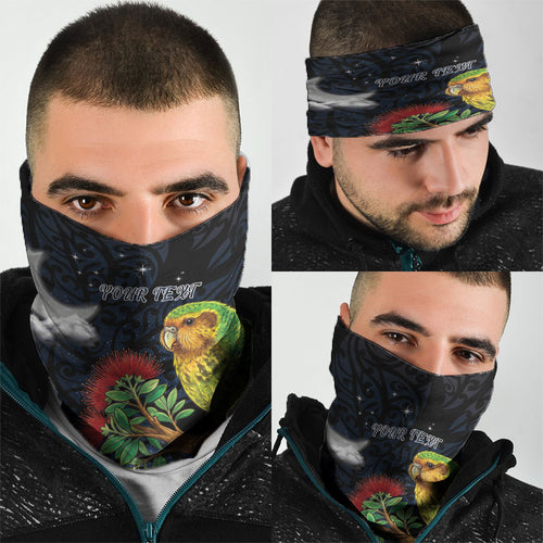 New Zealand Kakapo Matariki Personalised Neck Gaiter Pohutukawa Flower Galaxy Maori Pattern